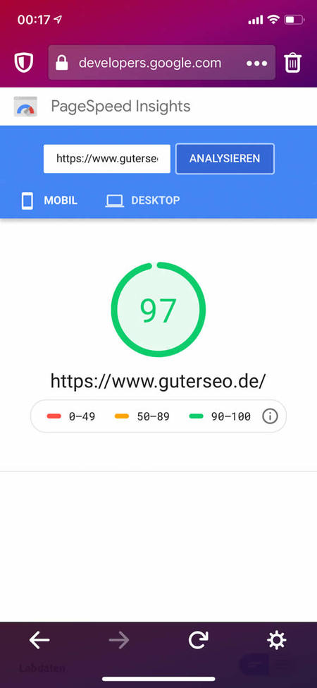 pagespeed score