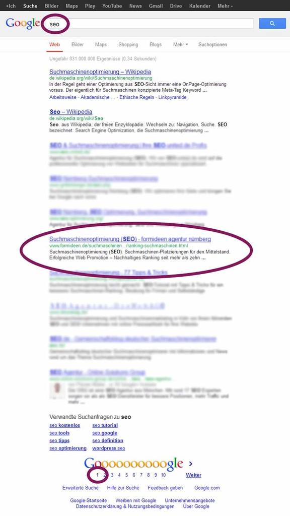 seo Google-Suche 25-01-2013